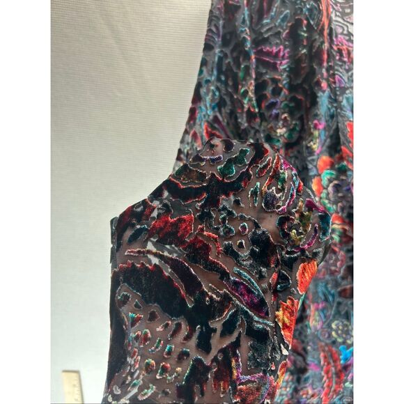 Chico’s Velvet Burnout Floral V-Neck Blouse Sheer Boho Fall Top Size 2 Large - Picture 7 of 11